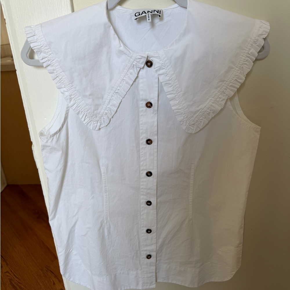 Ganni White Button-Down Sleeveless Shirt
